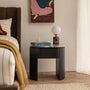 Vittoria Natural Stone Bedside Table - Ocean Storm Marble / Black Oak