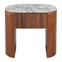 Vittoria Natural Stone Bedside Table - Arabescato Carrara Marble / Walnut