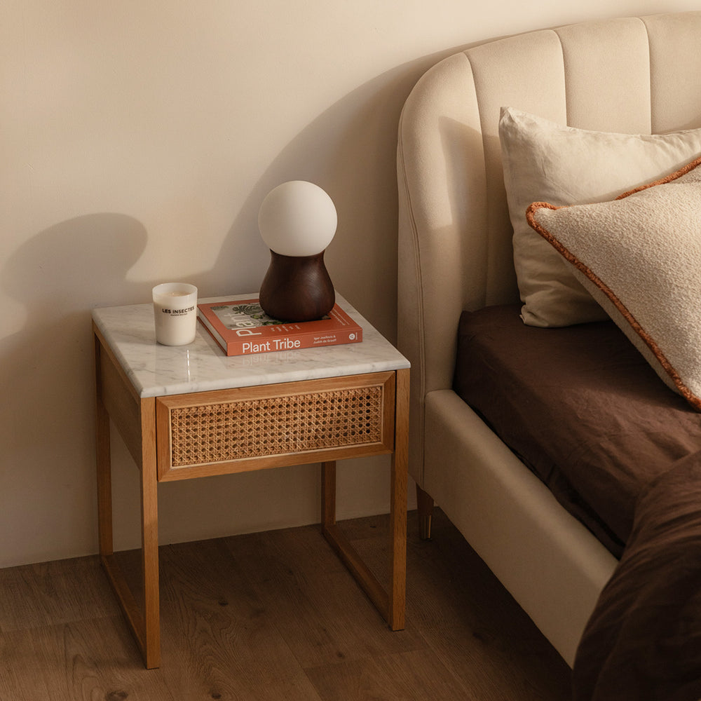 Avalon Marble Rattan Bedside Table