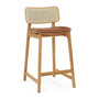 Flair Rattan Leather Bar Stool - Tan / Oak