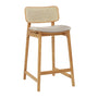 Flair Rattan Leather Bar Stool - Almond / Oak