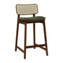 Flair Rattan Leather Bar Stool - Olive Green / Walnut