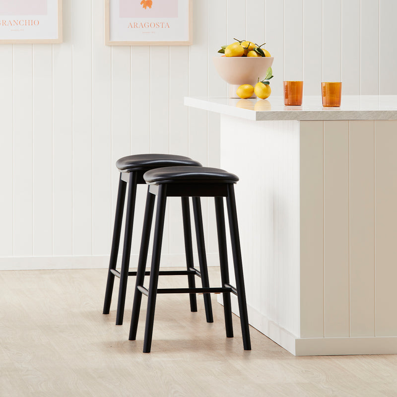 Lando Leather Backless Bar Stool (Black)