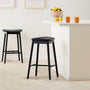 Lando Leather Backless Bar Stool - Black Oak / Black