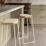 Hendrix Leather Bar Stool - Oak, White Leather / White