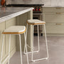 Hendrix Backless Bar Stool (Leather) - Oak, White Leather / White