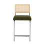 Blake Rattan Velvet Bar Stool - Olive / Chrome