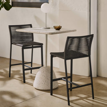 Saura Square Outdoor High Bar Table (White, Terrazzo)