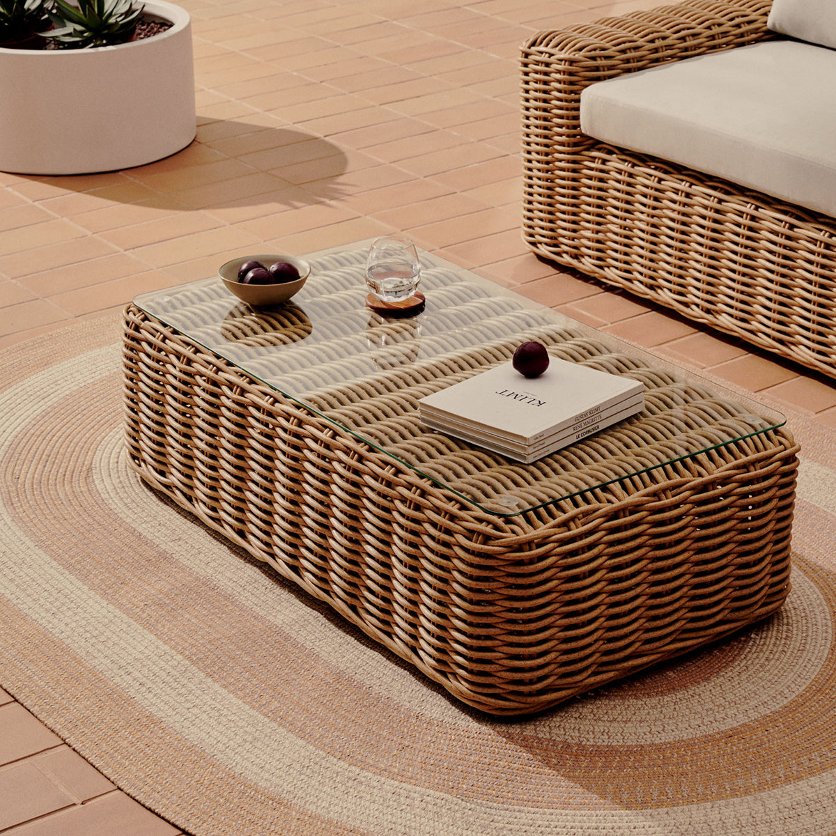 Outdoor rattan coffee table deals with storage