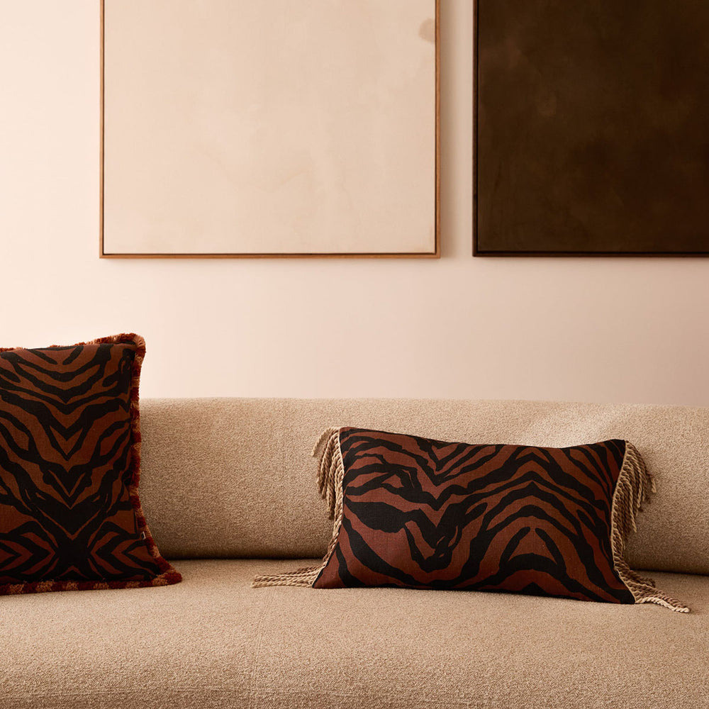 Zebra Chocolate Linen Cushion