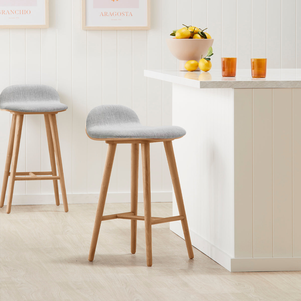 Grey bar stools with oak legs sale