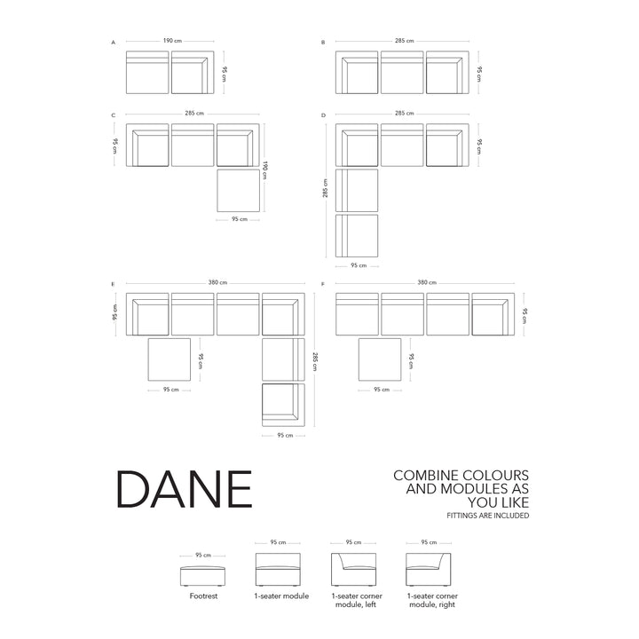 Dane Fabric 1 Seater Left Chaise Modular Sofa