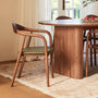 Noris Leather Dining Chair - Olive Green / Walnut