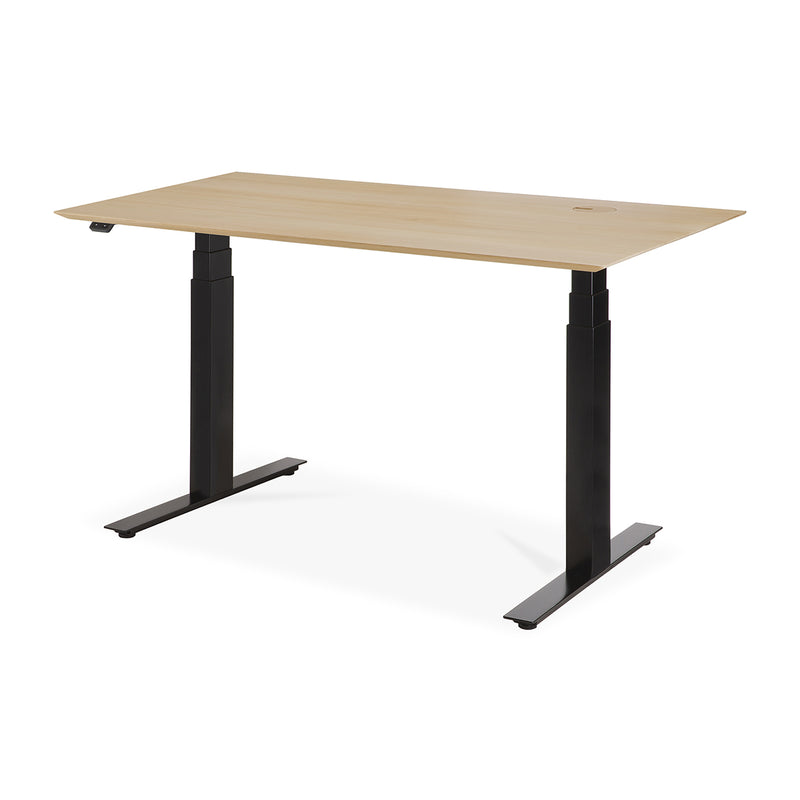 Bok Rectangle Adjustable Desk with Cable management UK (Oak, Black, 140cm)