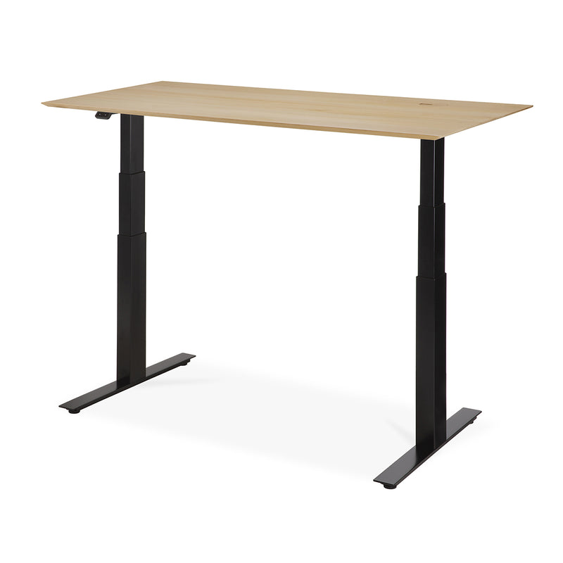 Bok Rectangle Adjustable Desk with Cable management UK (Oak, Black, 140cm)