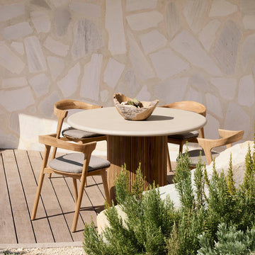 Roller Max Concrete Outdoor Dining Table (Teak, Light Grey)