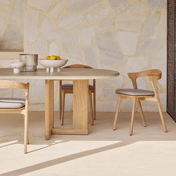 Trestle Concrete Outdoor Dining Table (Teak, LIght Grey)