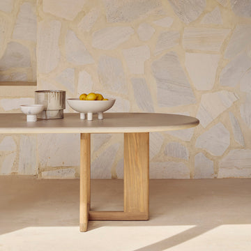 Trestle Concrete Outdoor Dining Table (Teak, LIght Grey)