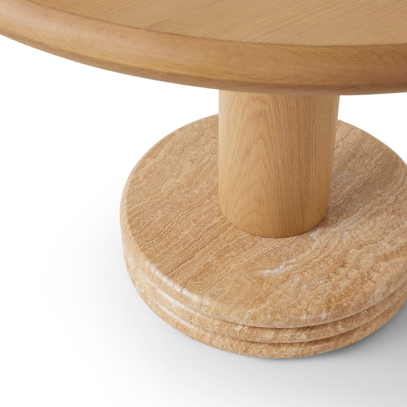 Bistro Dining Table (Oak / Travertine Natural, 105cm Diameter)