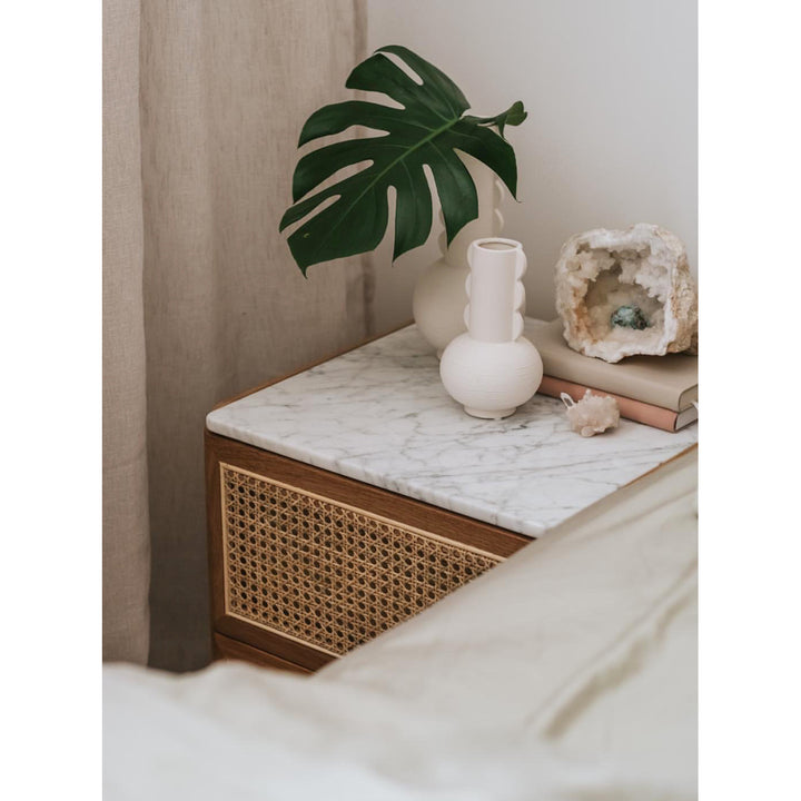 Delta Marble Rattan Bedside Table