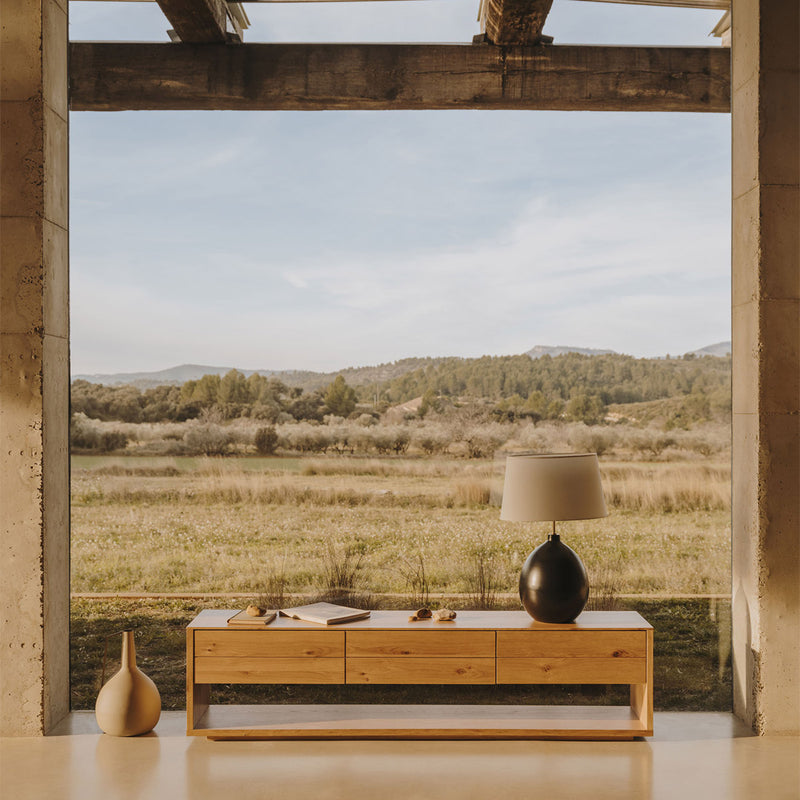 Alguema 3 Drawer Oak TV Stand