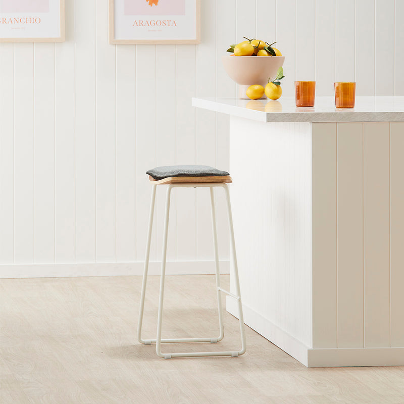 Hendrix Backless Bar Stool (Oak, Grey Weave Fabric)