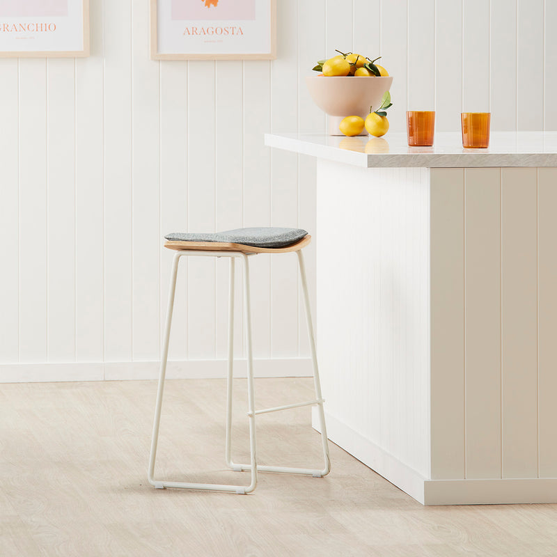 Hendrix Backless Bar Stool (Oak, Grey Weave Fabric)