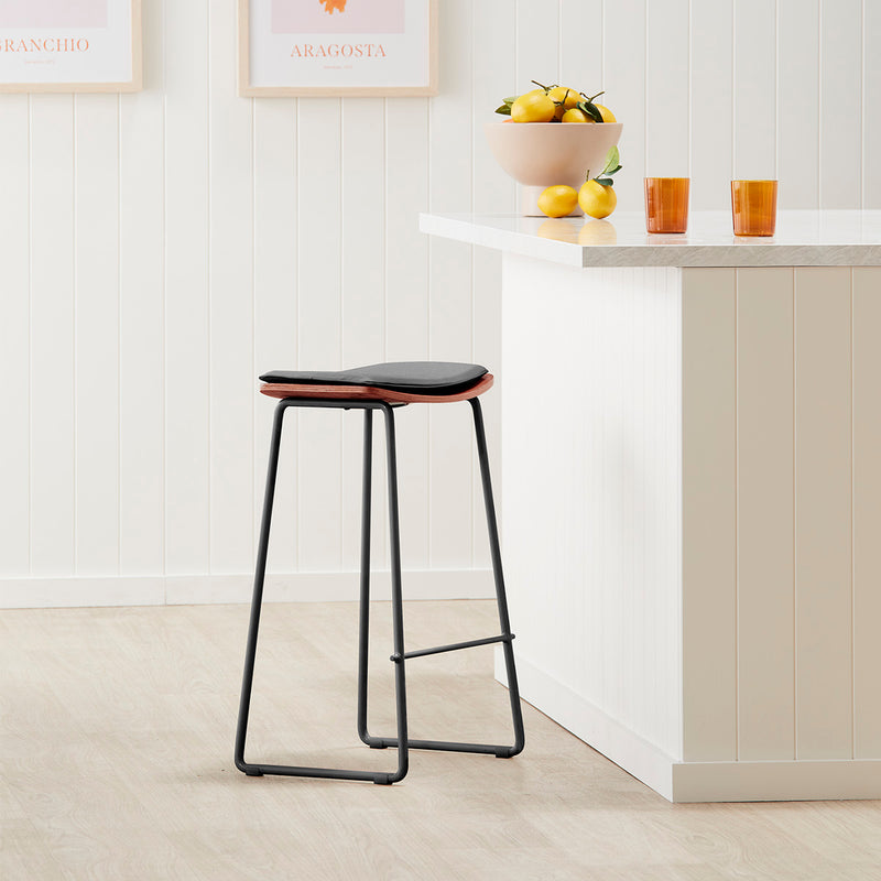 Hendrix Backless Bar Stool (Walnut, Black Leather)