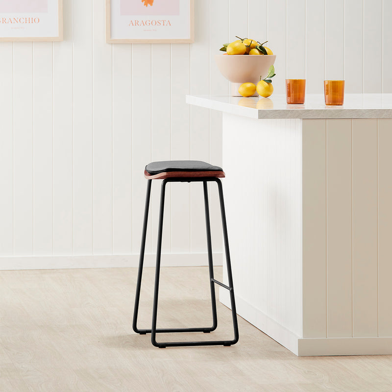 Hendrix Backless Bar Stool (Walnut, Black Leather)