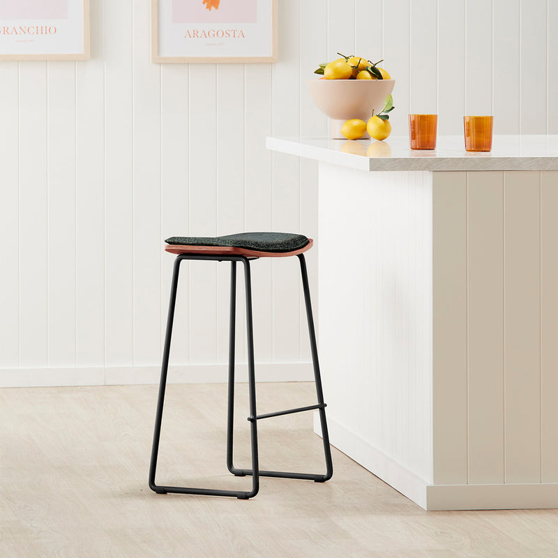 Hendrix Backless Bar Stool (Walnut, Charcoal Fabric)