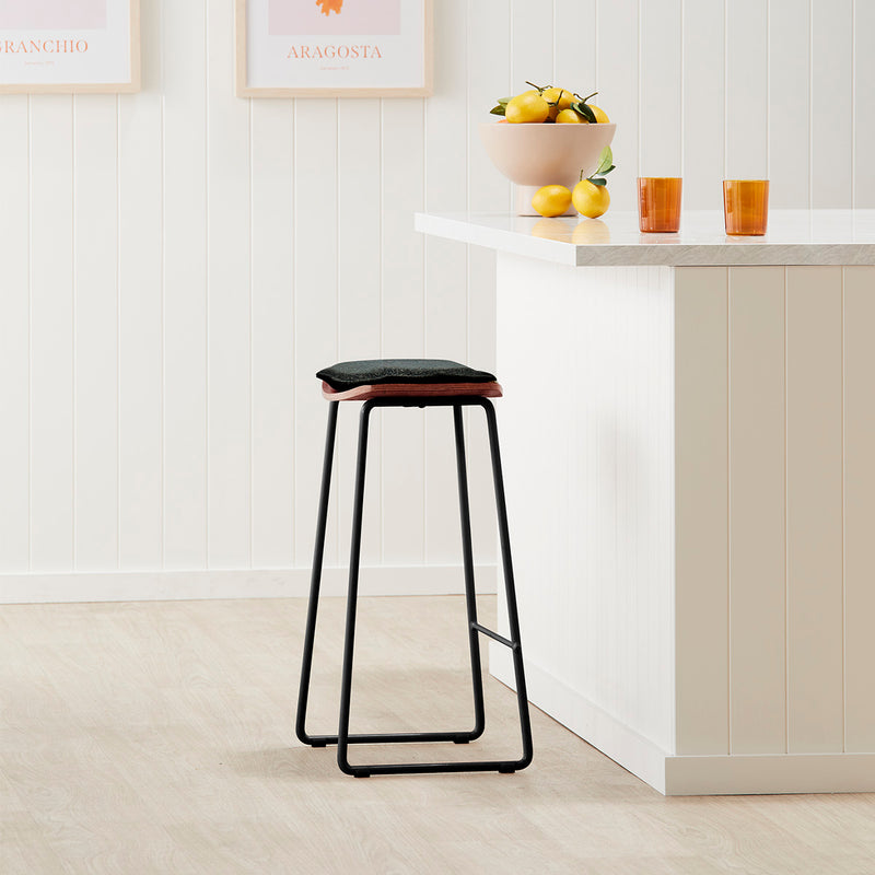 Hendrix Backless Bar Stool (Walnut, Charcoal Fabric)