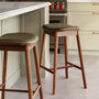 Lando Leather Backless Bar Stool - Olive Green / Walnut