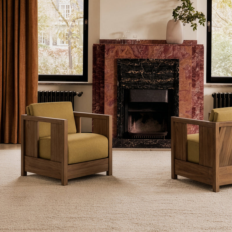 Roan Lounge Chair (Teak, Amber Fabric)