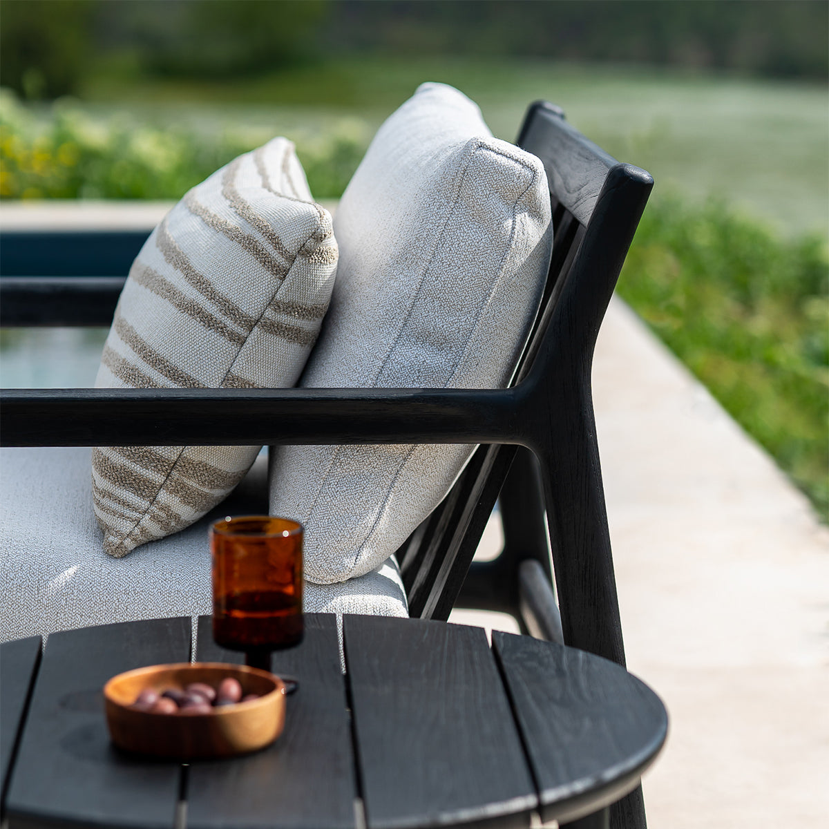 Jack Outdoor Fabric Lounge Chair (Teak Black, Off White) Life Interiors