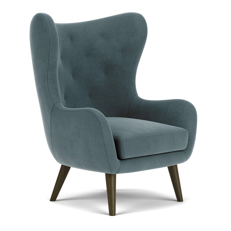 Forest Dust Blue Fabric / Dark Walnut