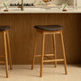Lando Leather Backless Bar Stool - Chocolate Brown / Oak