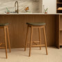 Lando Leather Backless Bar Stool - Olive Green / Oak