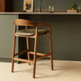 Noris Leather Bar Stool - Olive Green / Walnut