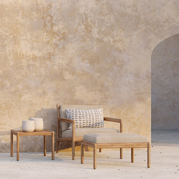 Jack Outdoor Fabric Footstool (Teak, Natural)