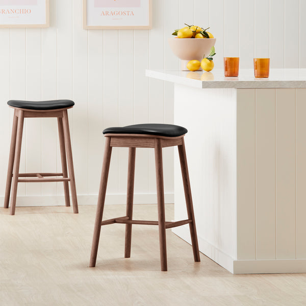 Lando Leather Backless Bar Stool (Walnut) – Life Interiors