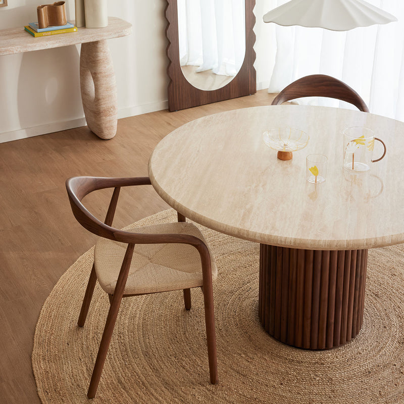 Cosmos Dining Table (Walnut, Travertine, 150cm)