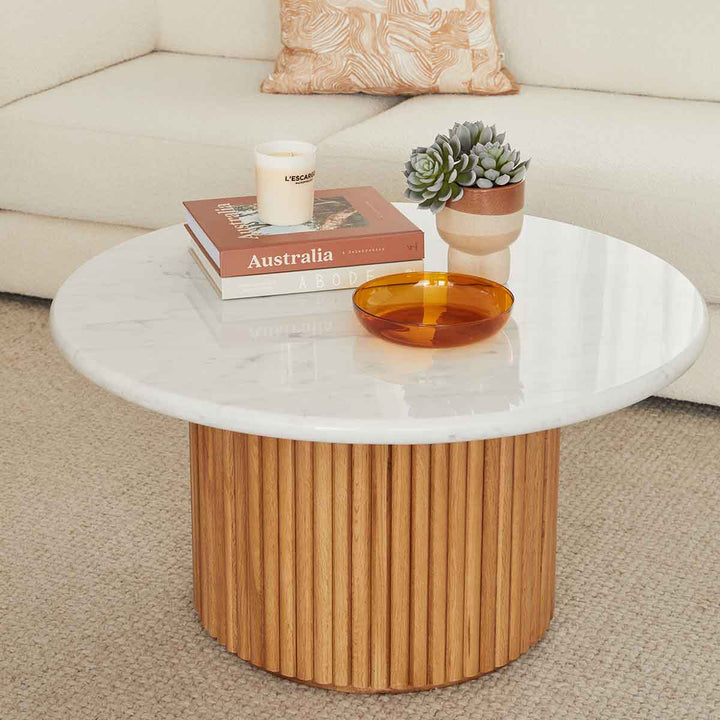 Cosmos Coffee Table (Oak, Carrara Marble, 85cm)