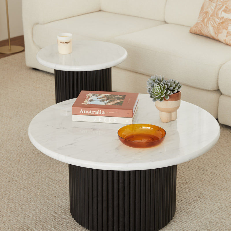 Cosmos Side Table (Black Oak, Carrara Marble)