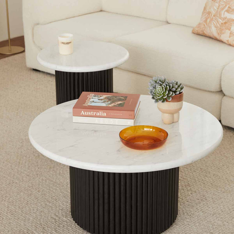 Cosmos Coffee Table (Black Oak, Carrara Marble, 85cm)