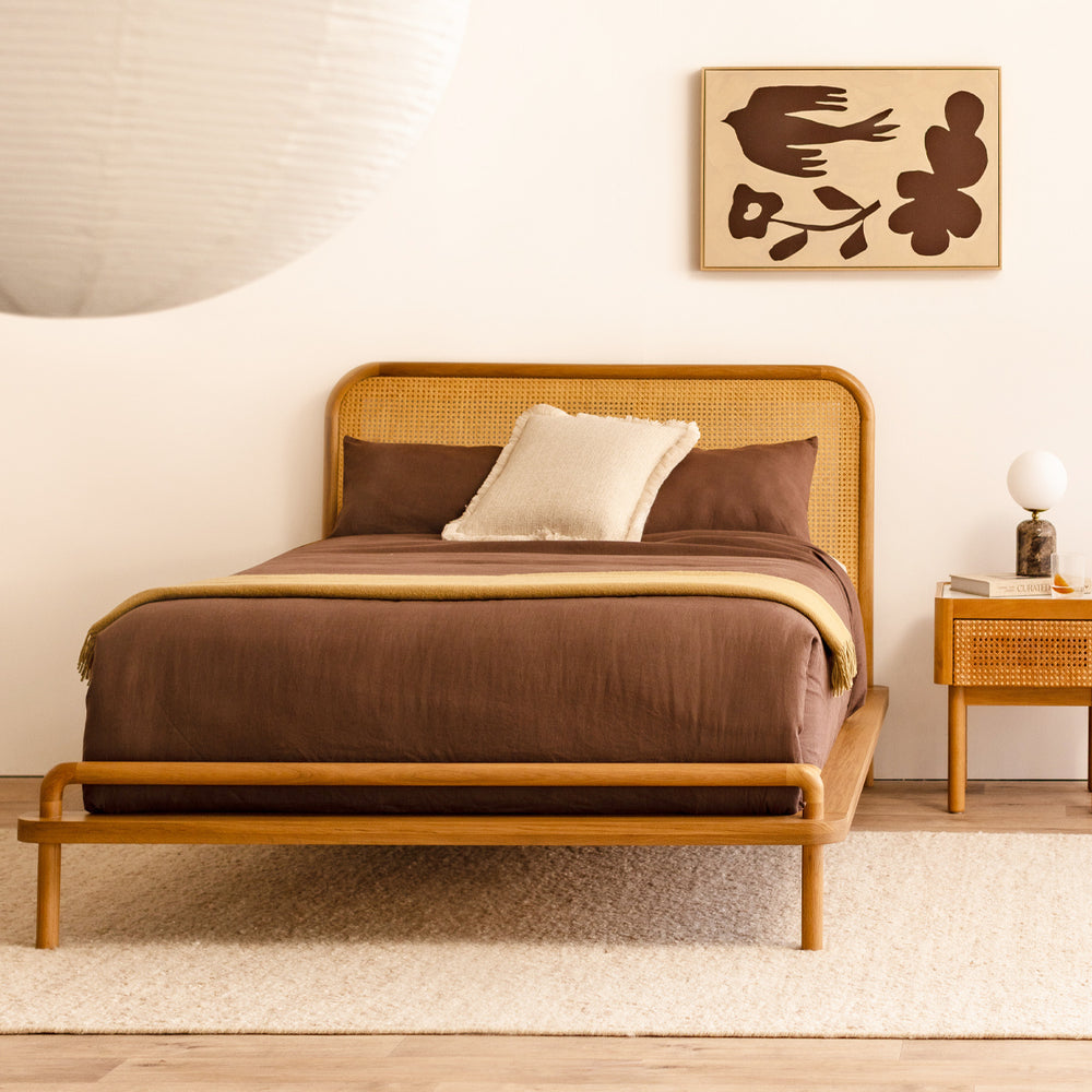 Norah Rattan Double Bed (Oak)