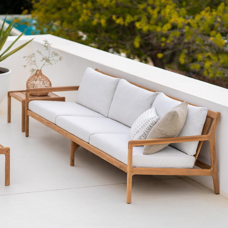 Jack Outdoor Fabric 4 Seater Sofa (Teak, Off White)