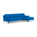 Astha Fabric Right Chaise Sofa (Black Metal, Cobalt Blue)