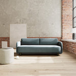 Forest Dust Blue Fabric / Dark Walnut