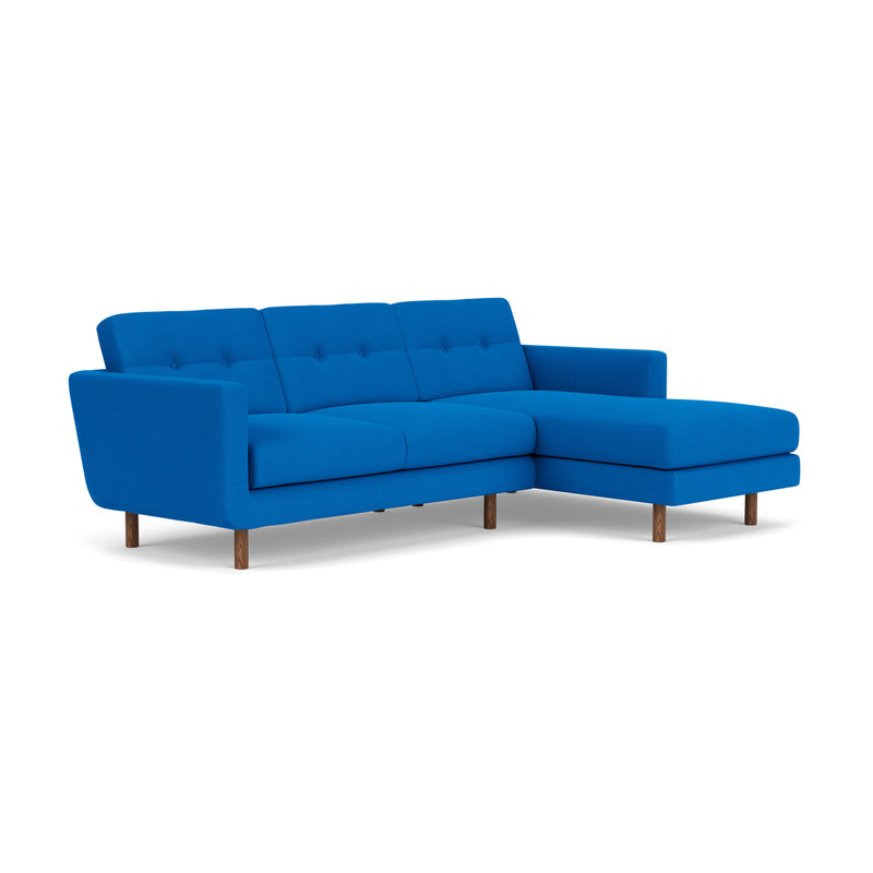 Conrad Fabric Right Chaise Sofa (Walnut Natural, Cobalt Blue)