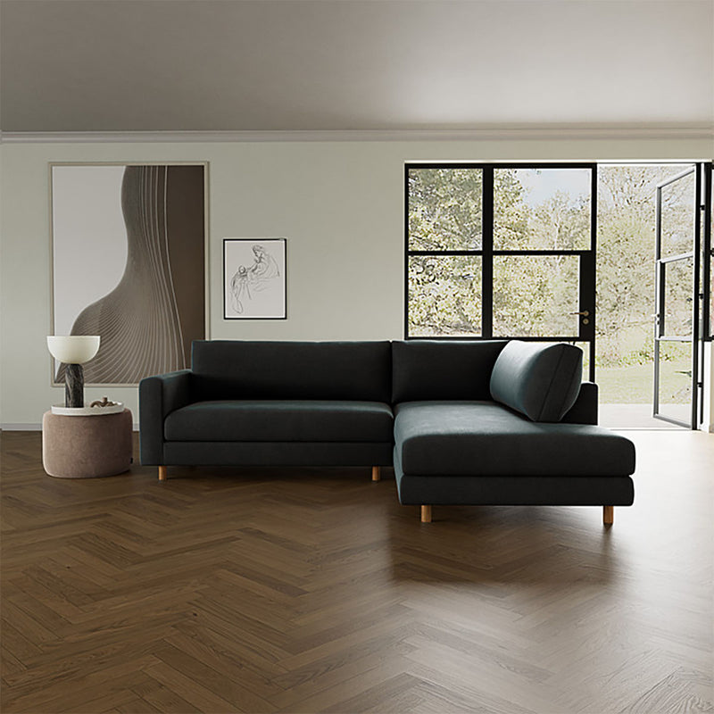 Forest Dust Blue Fabric / Oak